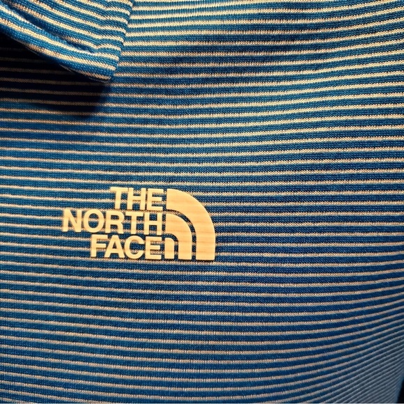 North Face Polo Shirt Men's Size L Flashdry Blue Short Sleeve With White Stripes - Picture 10 of 11